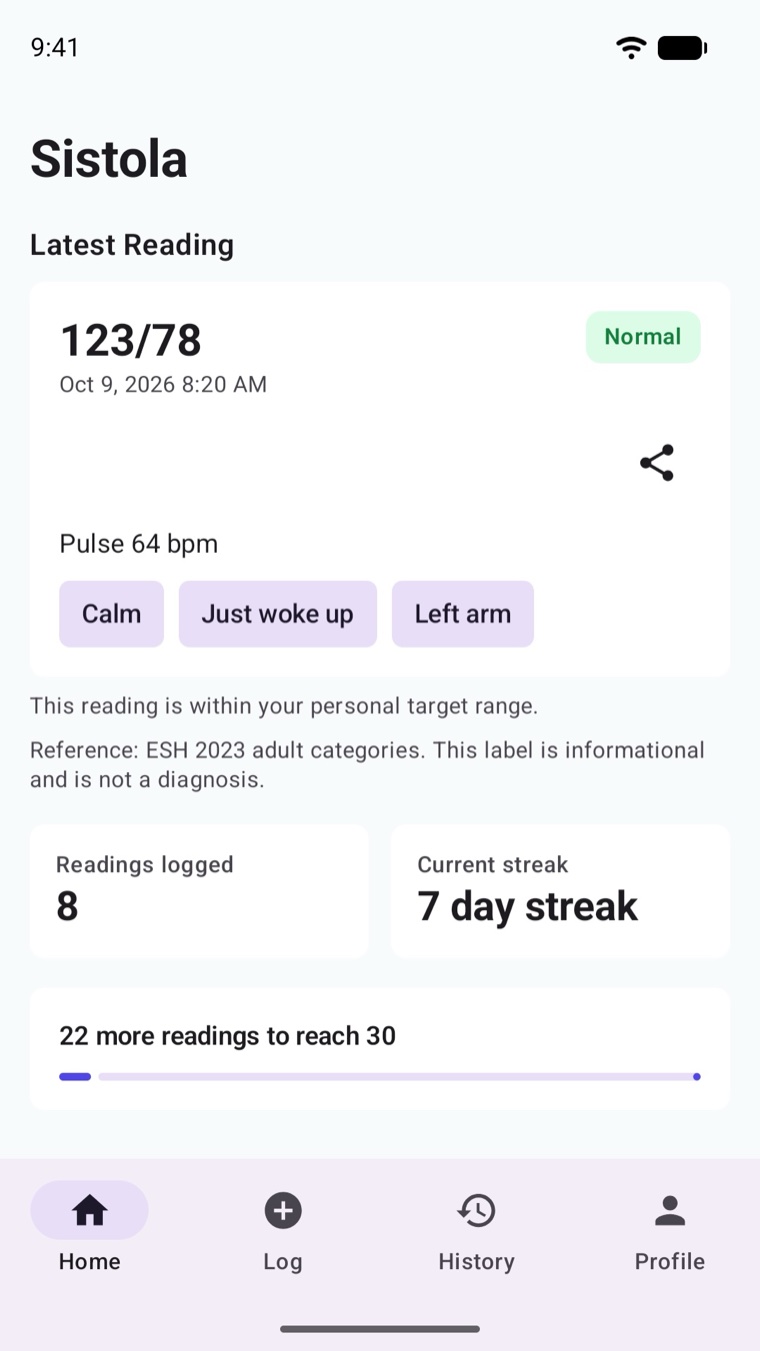 Sistola home screen