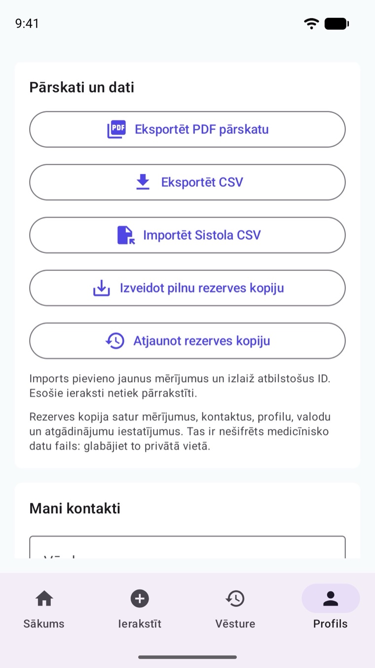 Sistola eksporta rīki